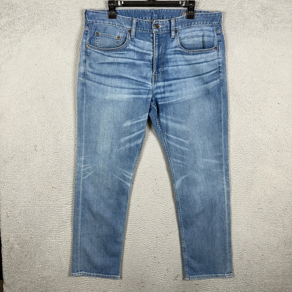 Bonobos Jeans Mens 36X30 Blue Straight Leg Washed Whiskered 5 Pocket Casual EUC